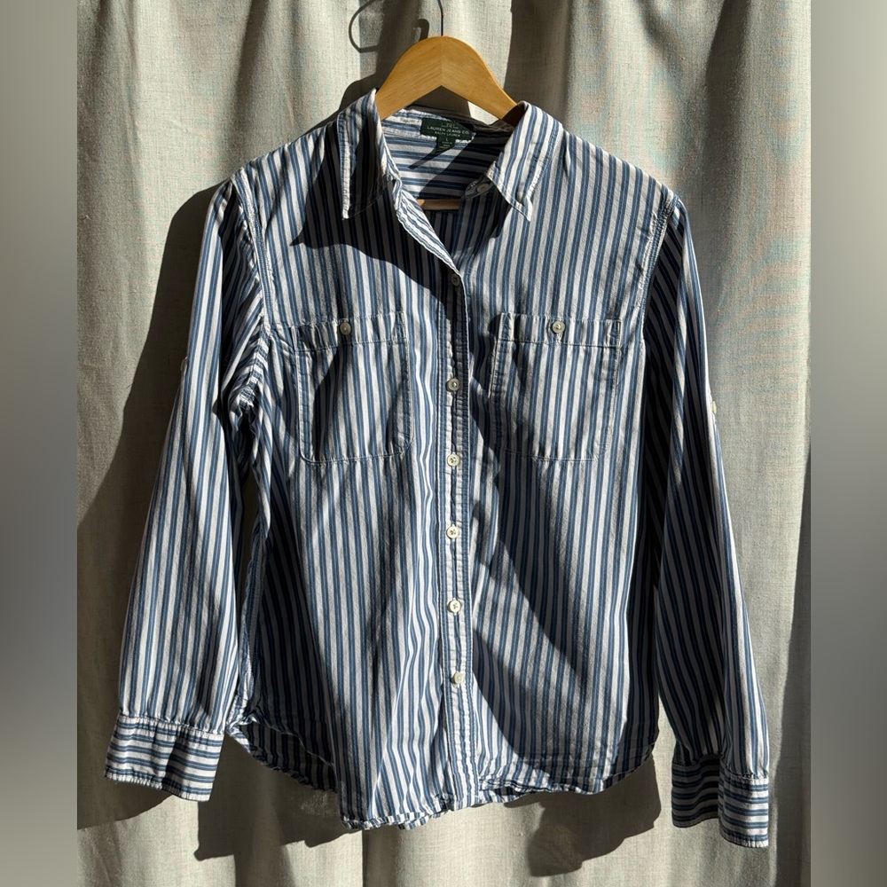 Ralph Lauren Blue Stripe Button Down (Size L)
